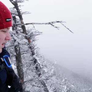 Pondering the sketchy section of trail