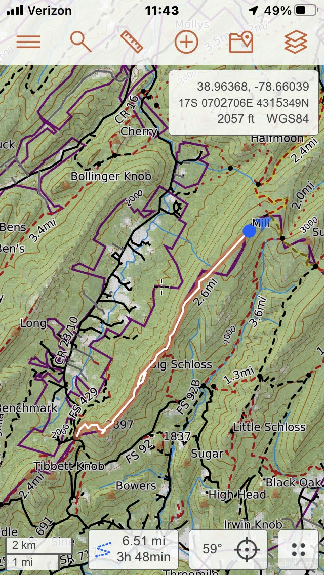 Arrived at viewless summit of Mill mountain