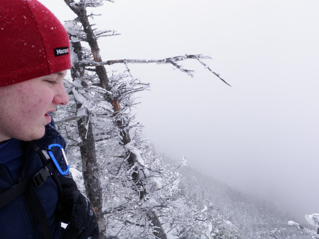 Pondering the sketchy section of trail