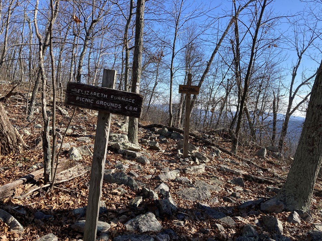 Trail junction on ridge.